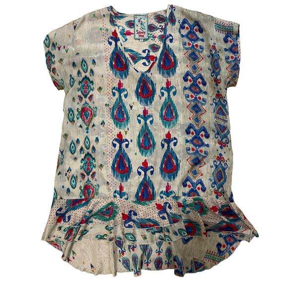 Johnny Was 100% Silk Tunic Top M | Ikat Print, Boho Resortwear, Made in India - Picture 1 of 7